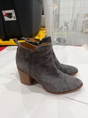 Alberto Fermani Gray Suede Block Heel Ankle Boots